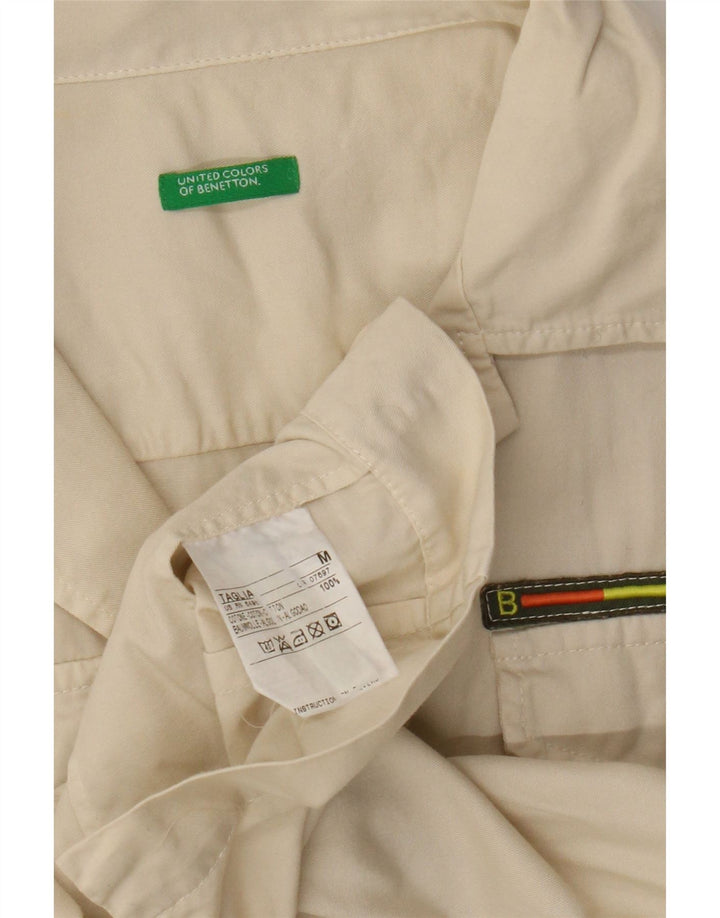 Benetton Womens Short Sleeve Shirt UK 12 Medium Beige Cotton