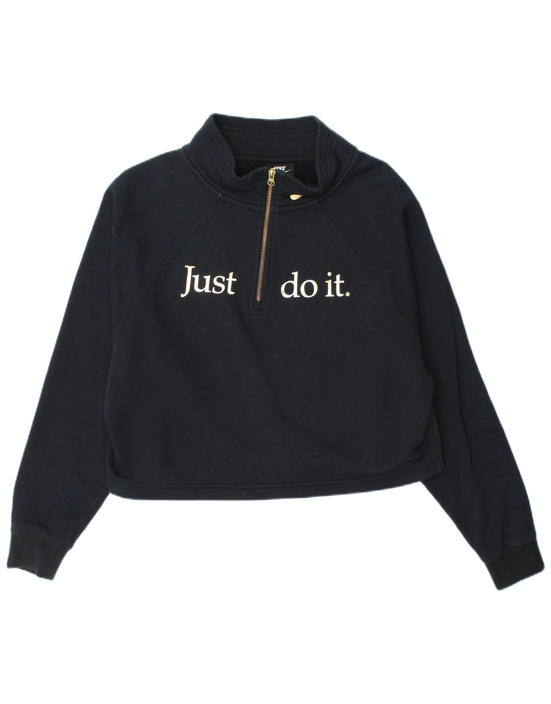 Nike Womens Graphic Zip Neck Sweatshirt Jumper UK 14 Medium Navy Blue