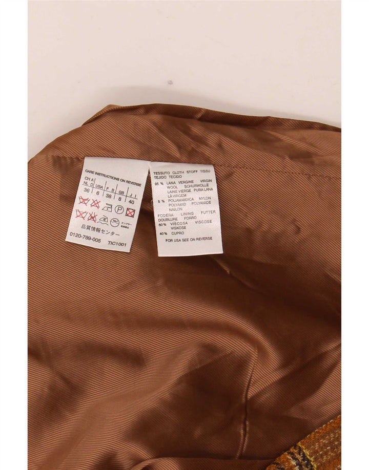 Max Mara női hétvégi 2 gombos blézerkabát UK 8 kis barna kockás gyapjú