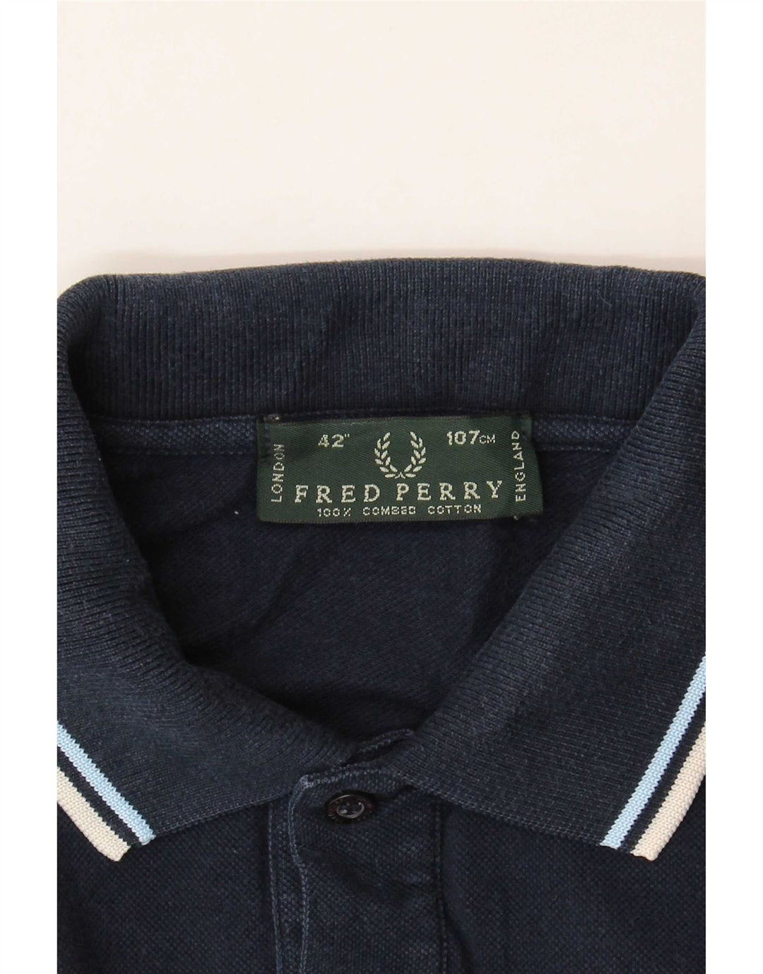Fred Perry Mens Polo Shirt Medium Navy Blue Striped Cotton