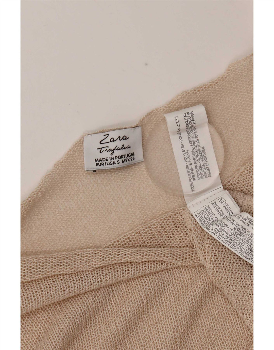 Zara Womens Crop Oversized Top 3/4 Sleeve UK 10 Small Beige Polyester