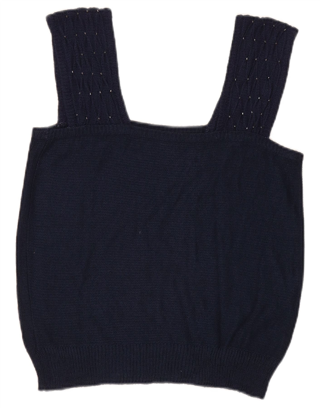 Vintage Womens Crop Knit Cami Top UK 8 Small Navy Blue