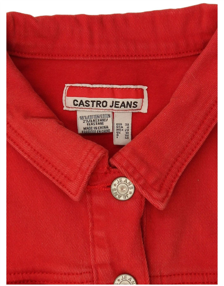 Castro Damen Crop Denim Jacke UK 10 Small Rote Baumwolle