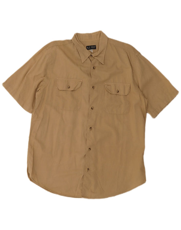 Armani Jeans Mens Short Sleeve Shirt XL Beige Cotton