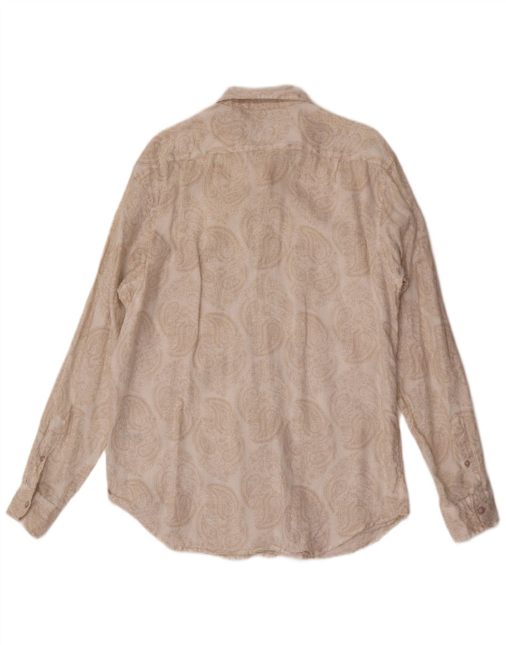 Nautica Mens Shirt Large Beige Paisley Linen
