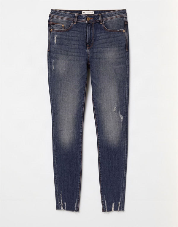 Женские потертые джинсы скинни Zara EU 40 Medium W30 L28, синий хлопок