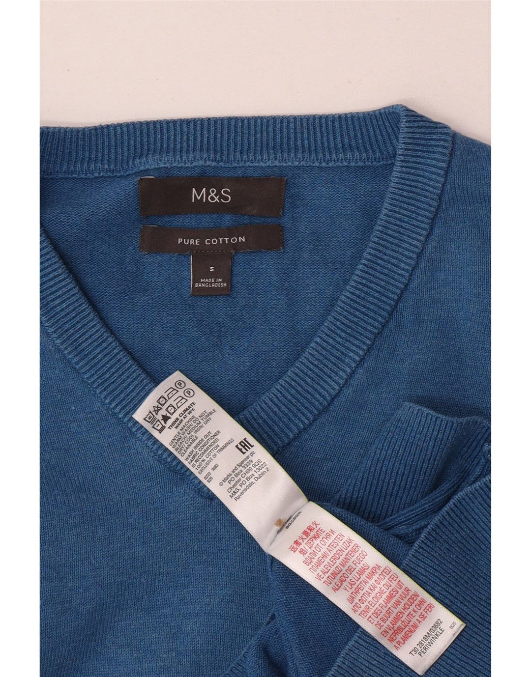 MARKS & SPENCER Mens V-Neck Jumper Sweater Small Blue Cotton
