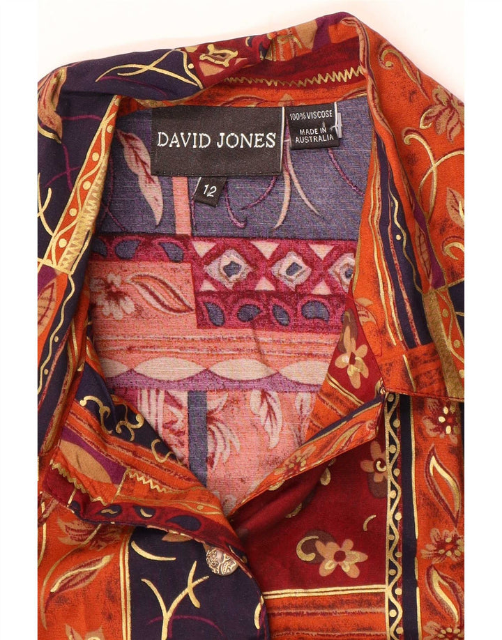 Blusa feminina David Jones EUA 12 grande patchwork multicolorido viscose