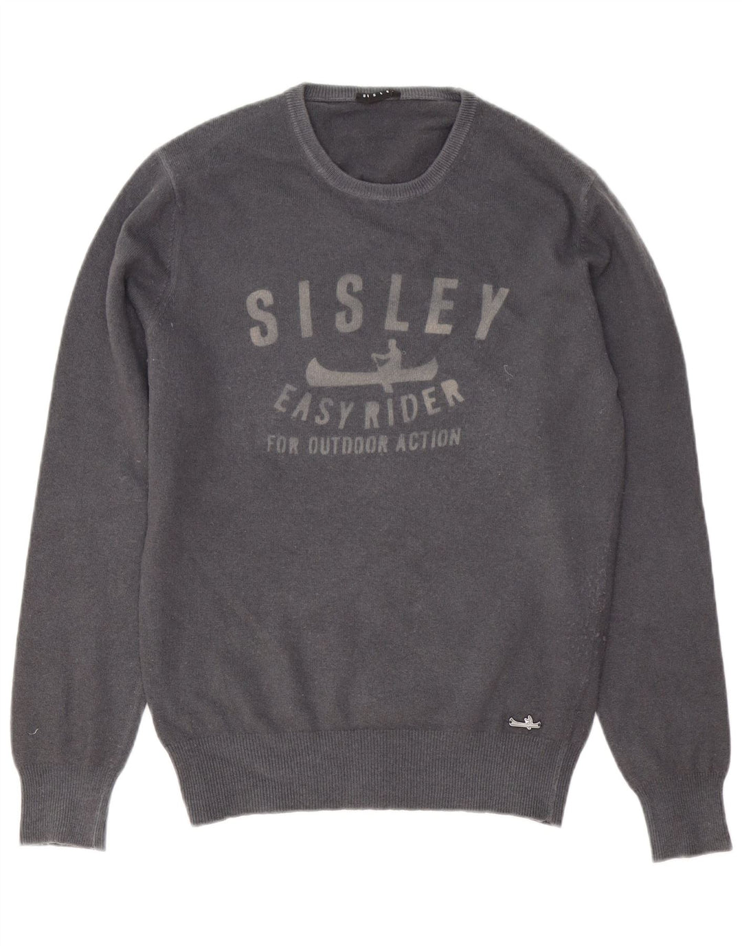 Sisley Herre grafisk rund hals sweater mellemgrå