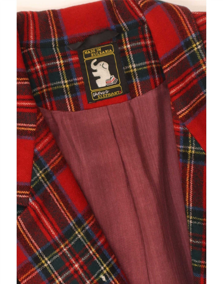 Vintage Womens 3/4 Sleeve 1 Button Blazer Jacket UK 14 Medium Red Plaid