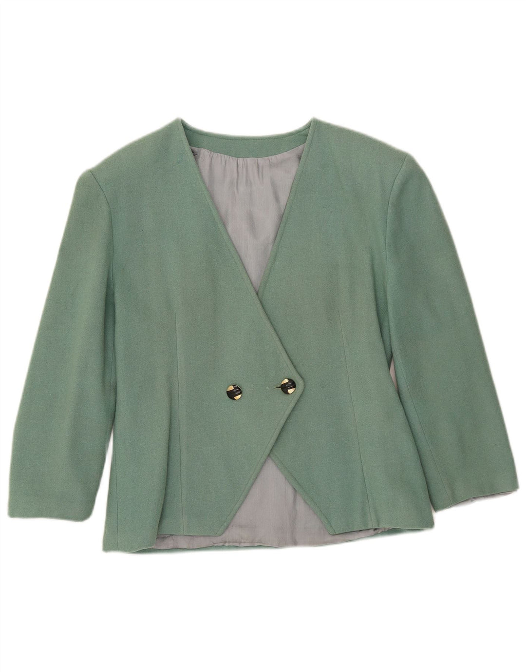 Giacca blazer doppiopetto vintage da donna con maniche a 3/4 UK 8 piccola verde