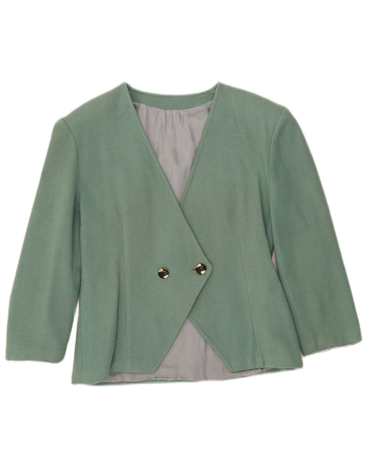 Giacca blazer doppiopetto vintage da donna con maniche a 3/4 UK 8 piccola verde