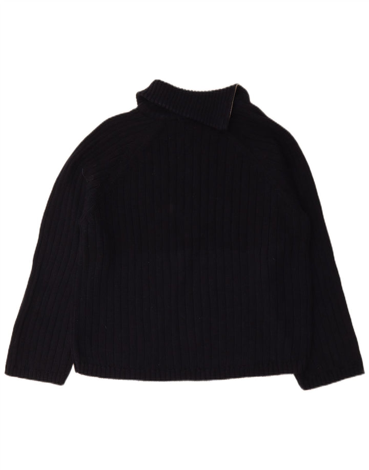 Zara Mens Regular Fit Zip Neck Jumper Sweater Small Navy Blue Cotton