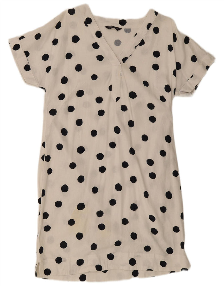 Marks & Spencer Womens A-Line Dress UK 14 Medium White Polka Dot Flax