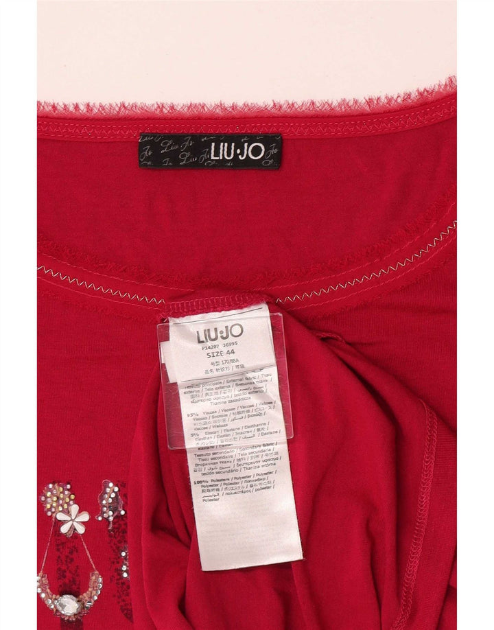 Liu Jo Womens Regular Graphic Top Long Sleeve IT 44 Medium Pink Viscose