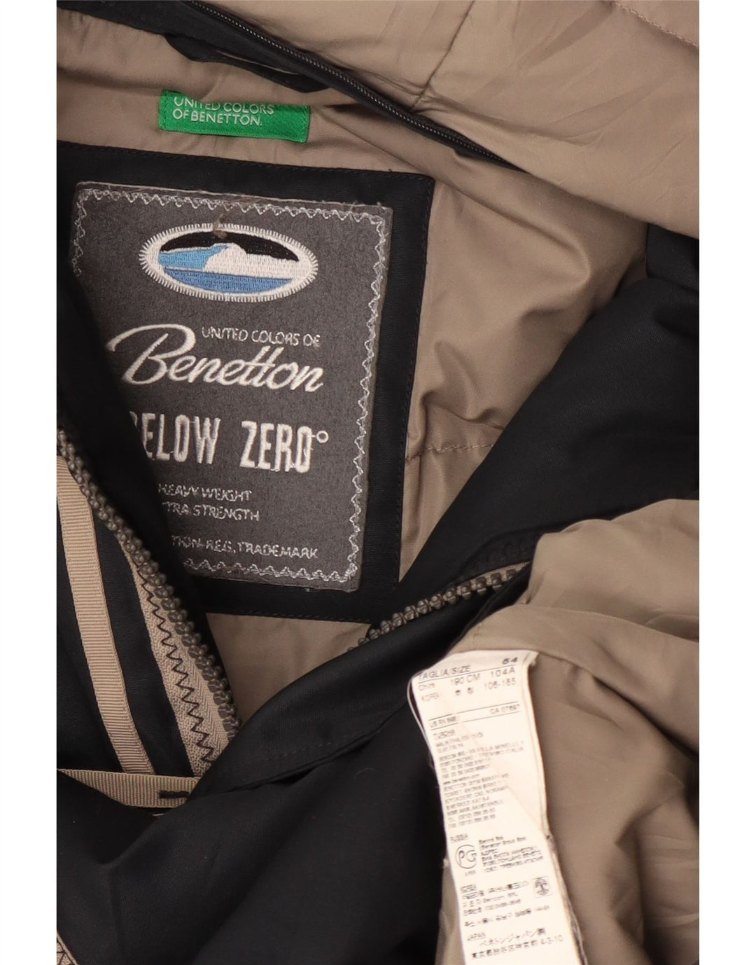Benetton Mens Hooded Padded Jacket IT 54 2XL Black Polyester