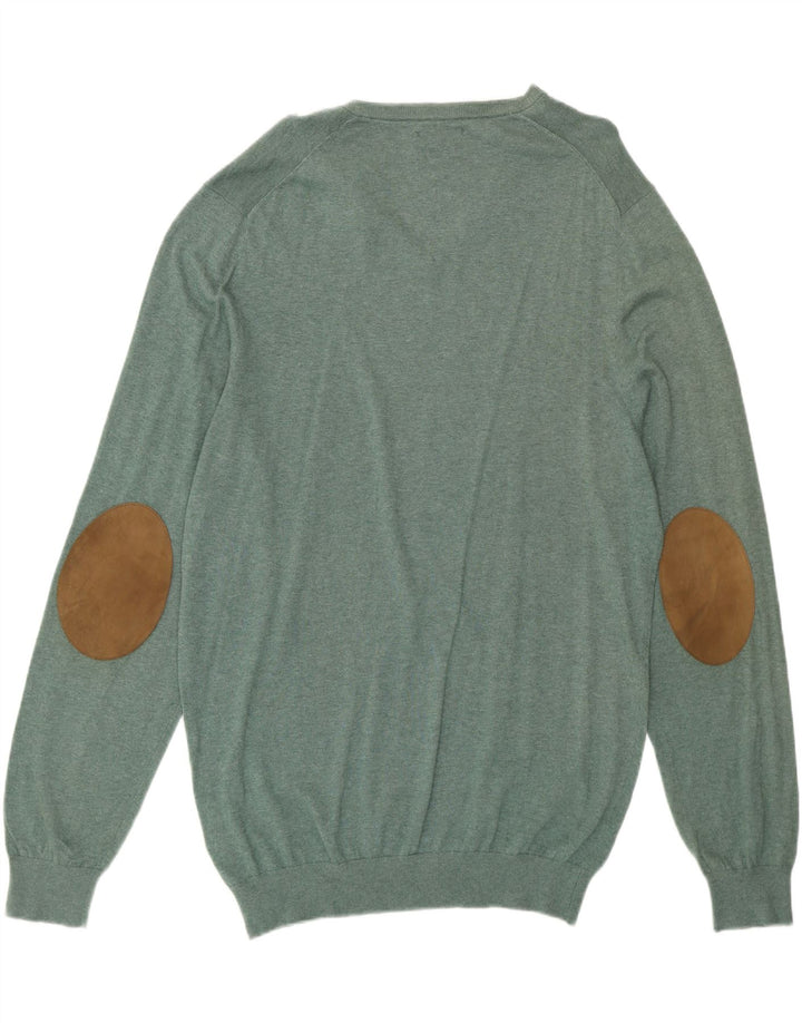 MASSIMO DUTTI Mens V-Neck Jumper Sweater 2XL Green Cotton