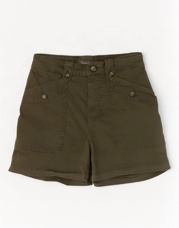 MINT FLØJL Kvinder Højtaljede Chino Shorts UK 10 Small W28 Khaki Bomuld