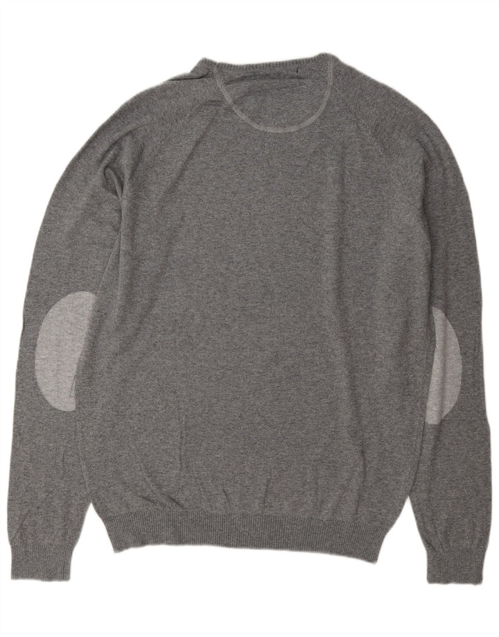 Zara Mens Crew Neck Jumper Sweater XL Grey Cotton