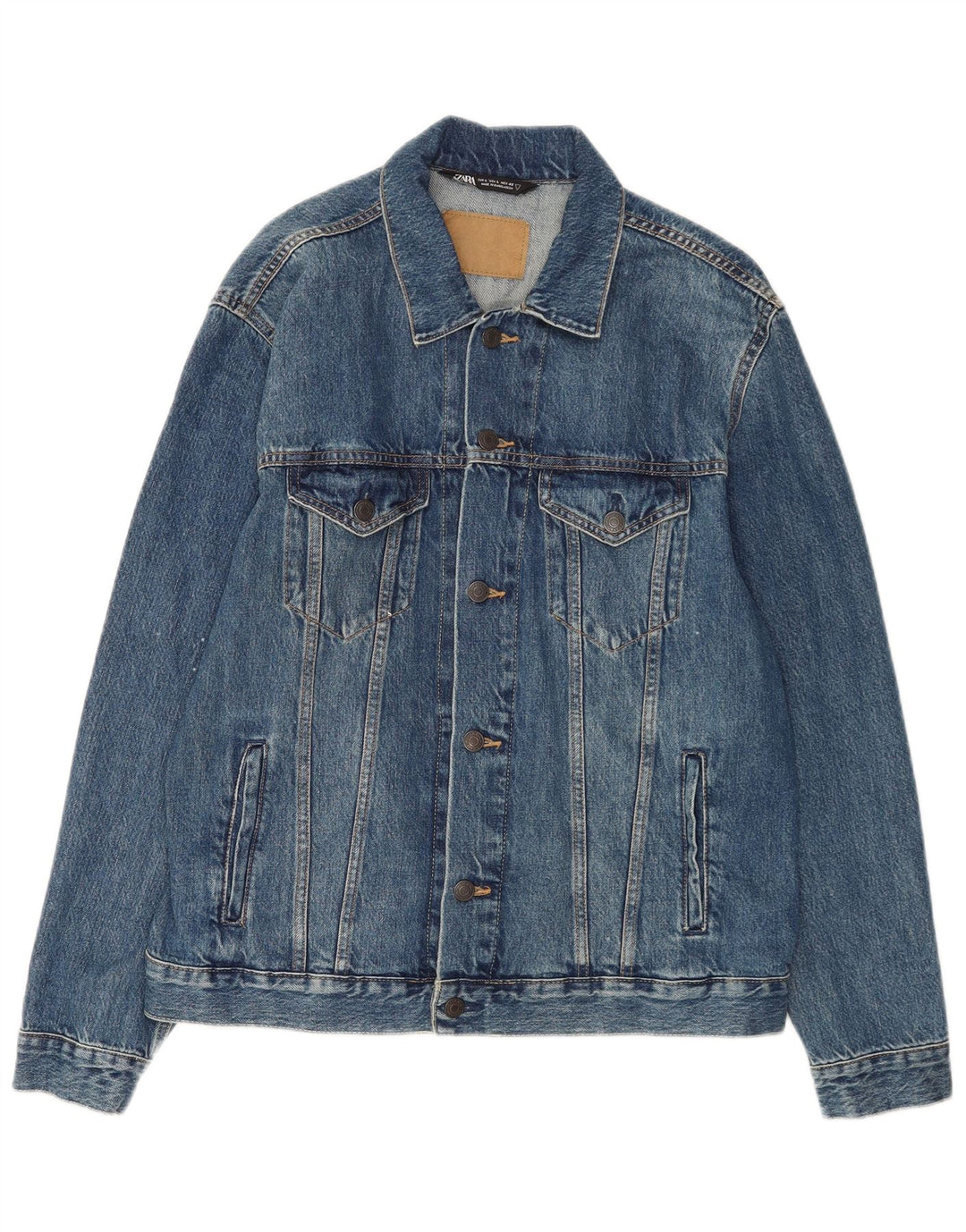 Zara Mens Denim Jacket UK 40 Large Blue Cotton