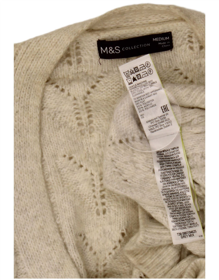 MARKS & SPENCER Γυναικείο πουλόβερ ζακέτα UK 14 Μεσαίο λευκό πολυεστέρα