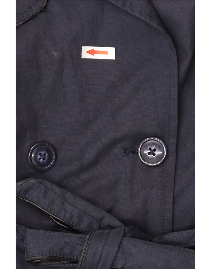 Naf Naf Womens Trench Coat IT 48 XL Navy Blue Cotton