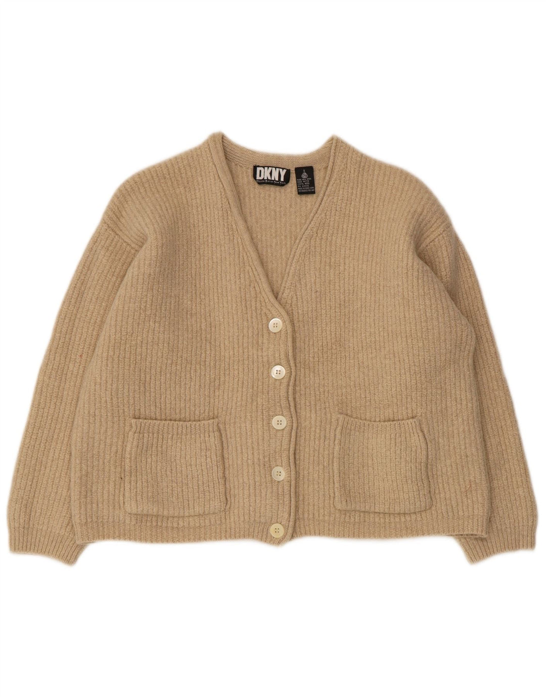 Dkny Womens Oversized Cardigan Sweater UK 10 Small Beige Wool