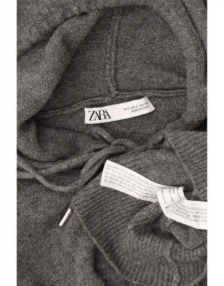 Zara Womens Hooded Oversized Jumper Sweater UK 10 Small Grey Polyester