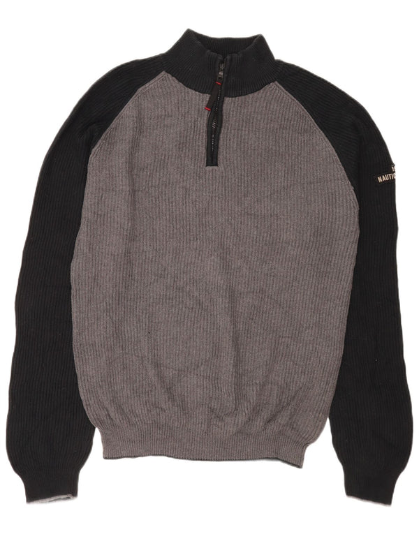 Nautica Mens Zip Neck Jumper Sweater 2XL Grey Colourblock Cotton