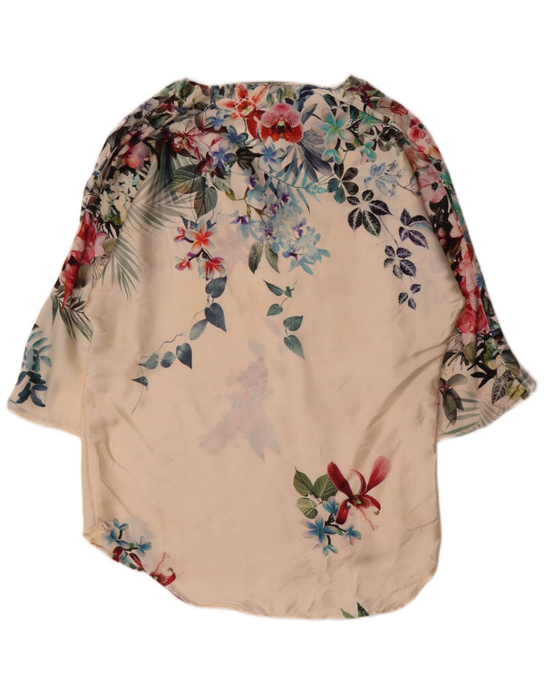 Zara Dame Oversized 3/4-ærmet Tunika Top UK 10 Small Off White Floral