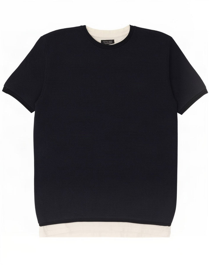 Zara Mens T-Shirt Top Large Navy Blue Colourblock
