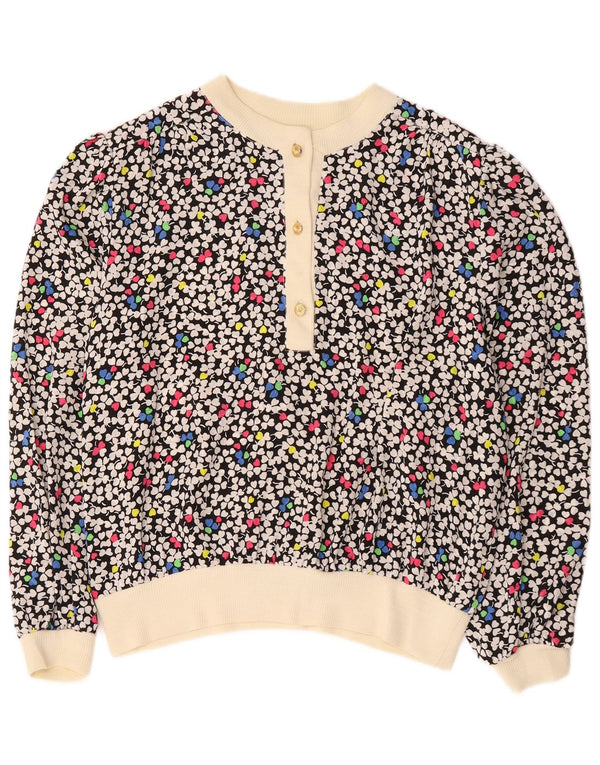 Top camicetta a maniche lunghe da donna vintage UK 18 XL floreale multicolore