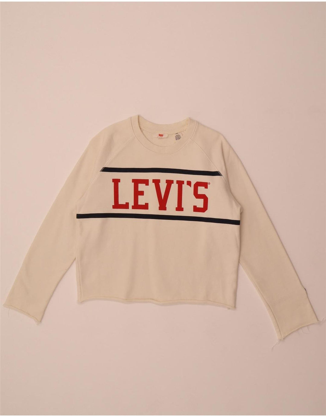 LEVI'S Womens Crop Graphic Sweatshirt Jumper UK 14 Medium Off White Cotton