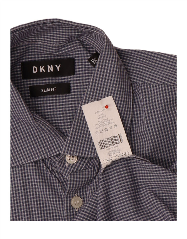 Dkny Mens Slim Fit Shirt Size 39 15/5 Medium Blue Check Cotton