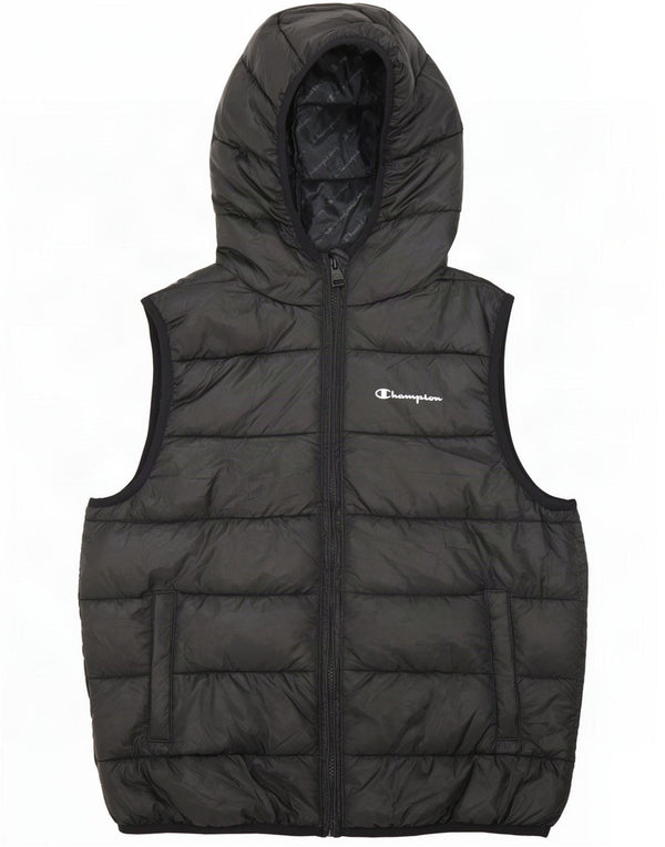Gilet căptușit pentru băieți Champion, cu glugă, 13-14 ani, XL, poliester negru