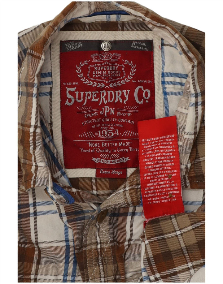 Superdry Mens Flannel Shirt XL Brown Check Cotton