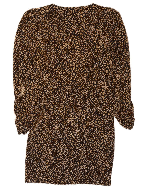 Abito tubino a maniche lunghe da donna Zara UK 12 medio nero stampa animalier