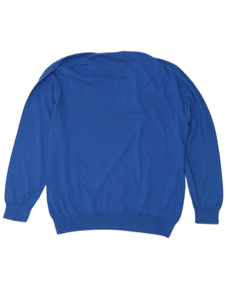 GANT Mens V-Neck Jumper Sweater XL Blue Cotton