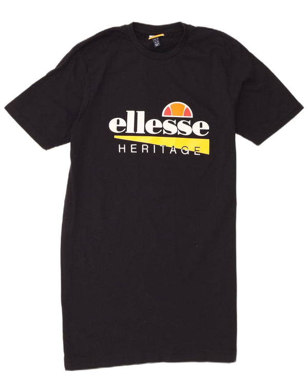 Ellesse Womens Heritage Graphic T-Shirt Dress UK 8 Small Black