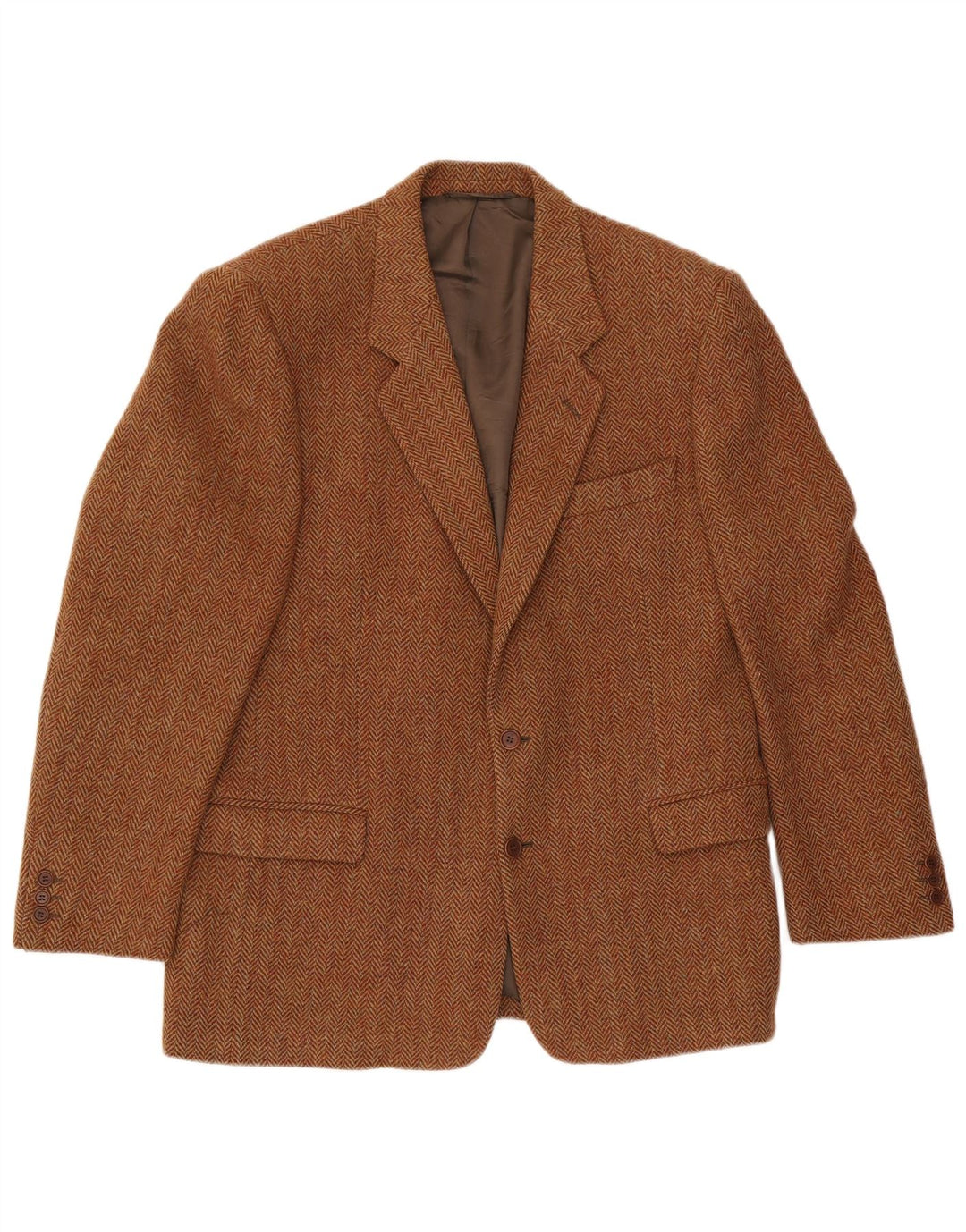 Harris Tweed Mens 2 Button Blazer Jacket IT 54 2XL Brown Herringbone Wool