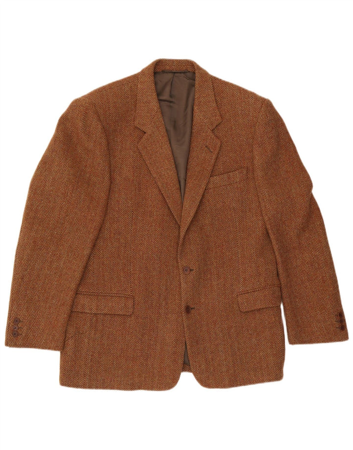 Harris Tweed Mens 2 Button Blazer Jacket IT 54 2XL Brown Herringbone Wool