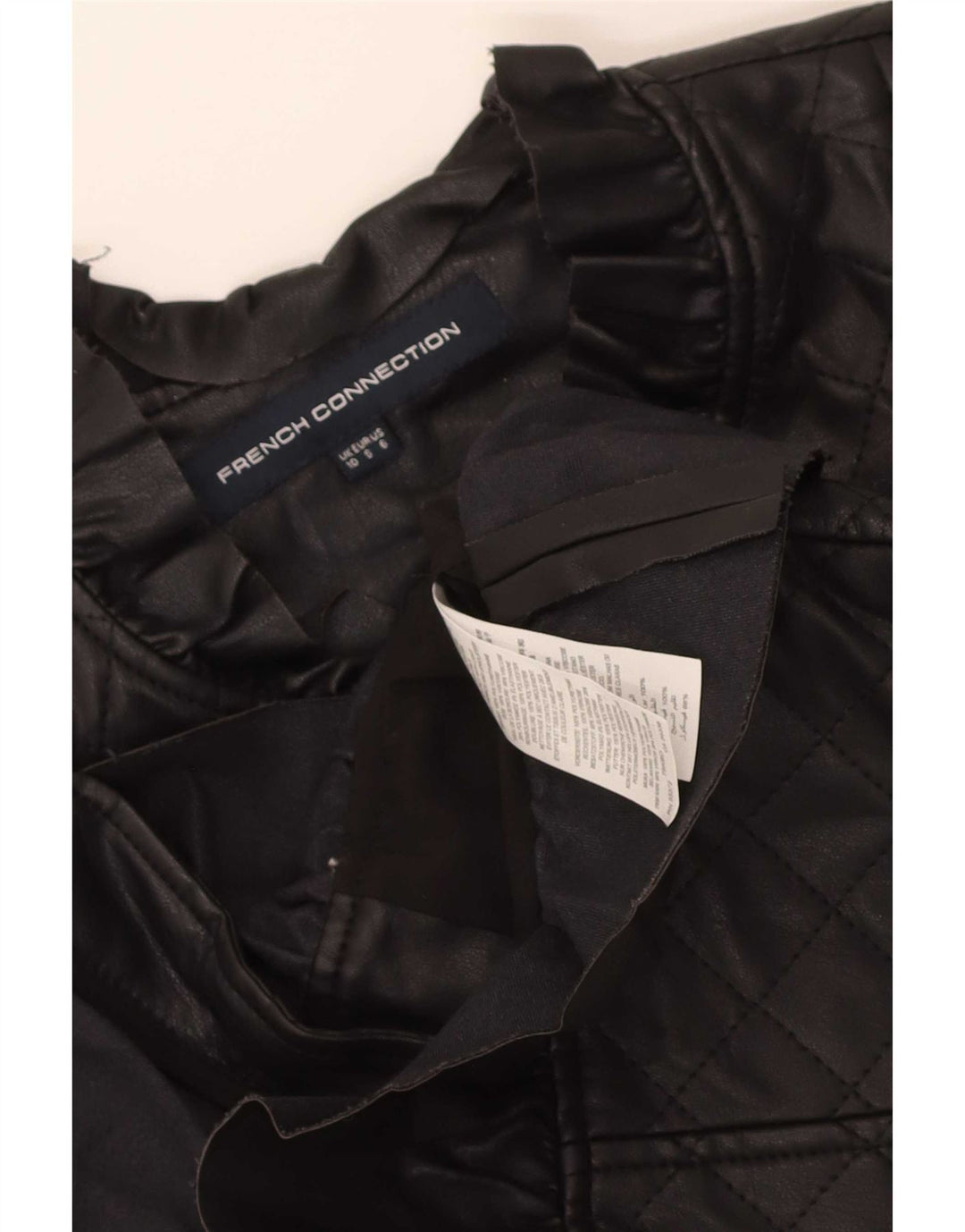 French Connection Dame imiteret læder quiltet jakke UK 10 Small Black
