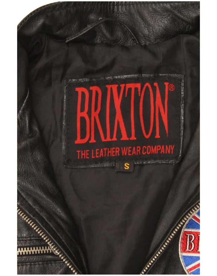 BRIXTON Womens Leather Jacket UK 10 Small Black Colourblock Leather
