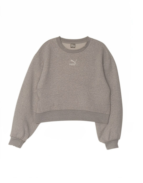 Puma Womens Crop Graphic Sweatshirt Jumper UK 10 Small Grey Sports