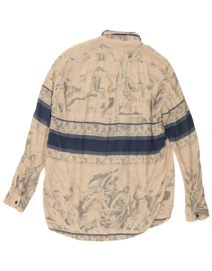 Chemise vintage à motif abstrait pour homme en viscose color block beige moyen