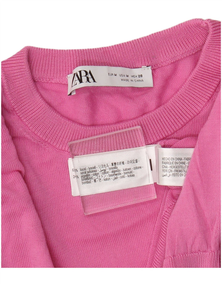 Zara Womens Crew Neck Jumper Sweater UK 12 Medium Pink Lyocell