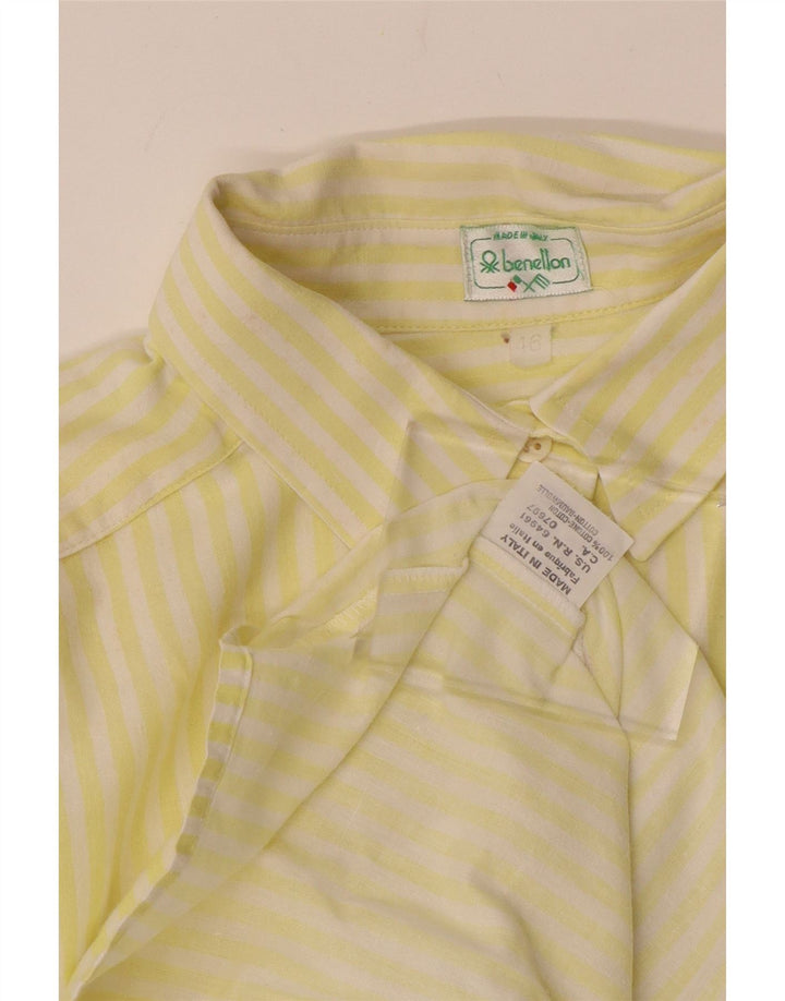 BENETTON Damen-Oversize-Hemd IT 46, groß, gelb gestreift, aus Baumwolle