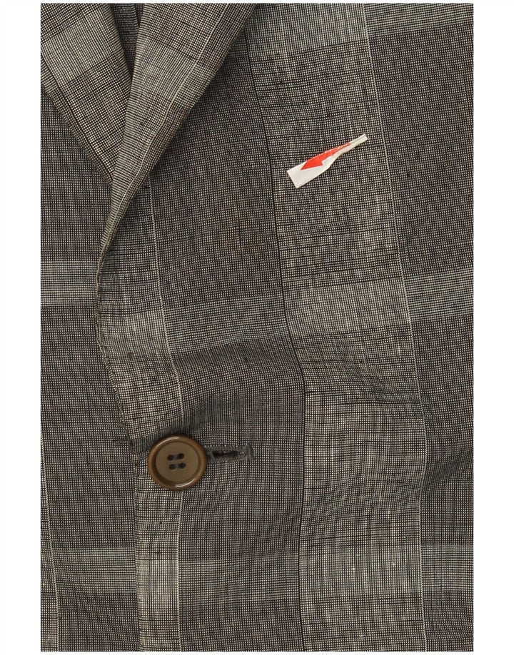 Trussardi Mens 2 Button Blazer Jacket IT 46 Small Grey Check Linen