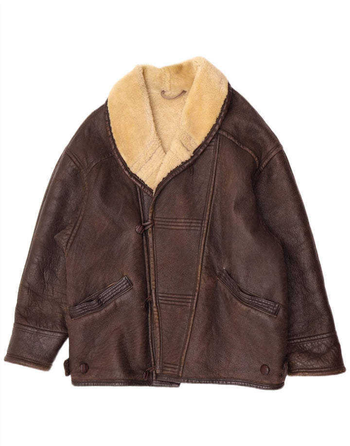 Vintage Herren Shearling Jacke UK 38 Mittelbraun