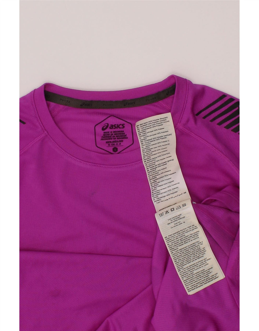 Asics Boys T-Shirt Top 10-11 Years Small Purple Striped Polyester